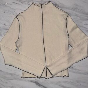 Cream Long Sleeve Top with Black Trim